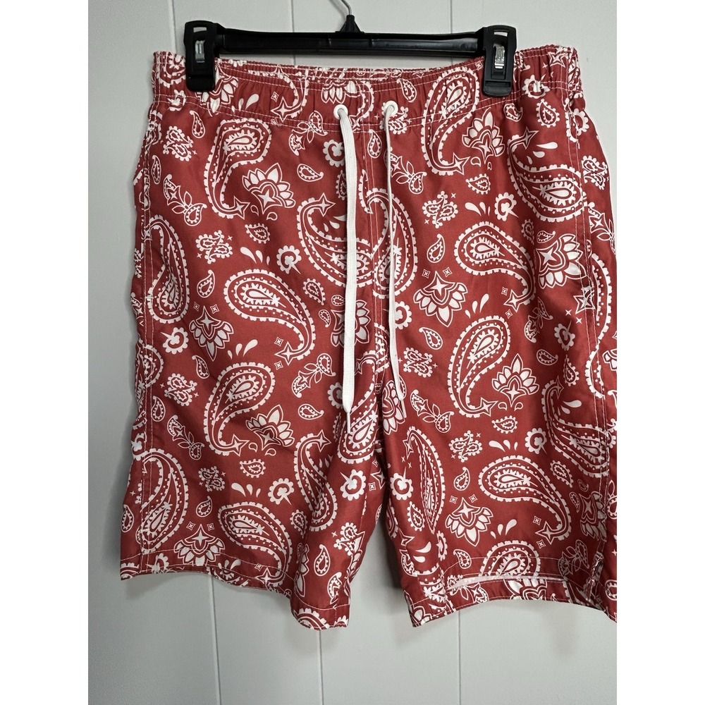 Merona Swimming Trunks Pool Beach Liner S Summer Red/white  Retro Print Bandana
